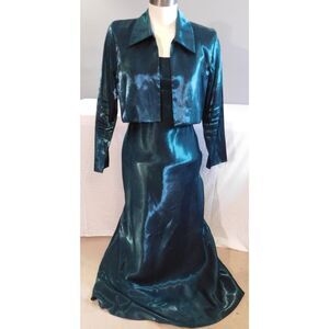 Hampton Nites Women's Vintage 1990's Green Gown with Bolero Jacket